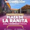 Plaza de La Ranita en Uruapan tras su inauguración: fachada restaurada del antiguo Cine Odeón, mural monumental visible, familias y artesanos en actividades al aire libre