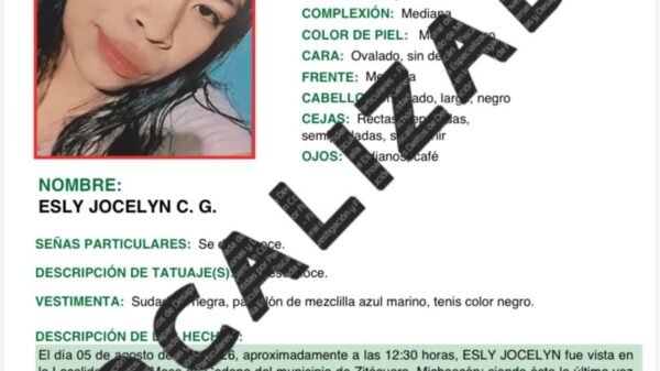 Logotipo de la Fiscalía General del Estado de Michoacán junto a una ilustración simbólica de una adolescente siendo acompañada por personal de la PDI en Zitácuaro