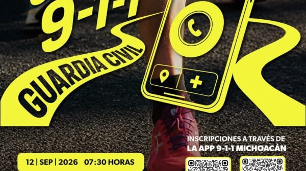 Logotipo de la Carrera 5K 9-1-1 con fecha 12 de septiembre y ubicación Uruapan, Michoacán