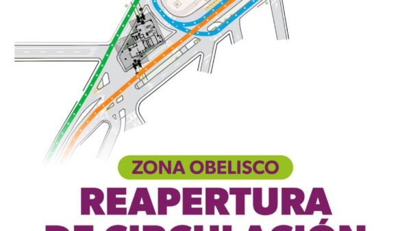 Vista aérea de la intersección de calzada La Huerta y avenida Madero Poniente en Morelia, con el Obelisco al fondo y señalización vial actualizada