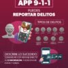 Captura de pantalla de la app 911 Michoacán mostrando su interfaz principal con íconos de teléfono, botón SOS y menú de categorías como Delito, Accidente e Incendio