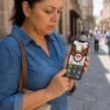 Aplicación móvil 911 Michoacán mostrando alerta de llamada sospechosa en pantalla de smartphone, con íconos de seguridad y ubicación