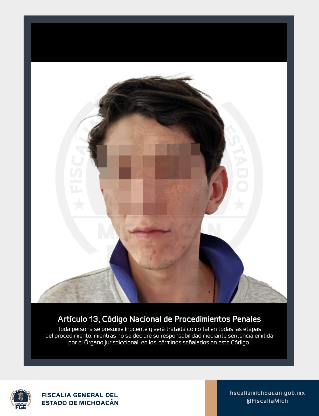 Ilustración simbólica de justicia en Michoacán: balanza y escudo con logo de la Fiscalía General del Estado