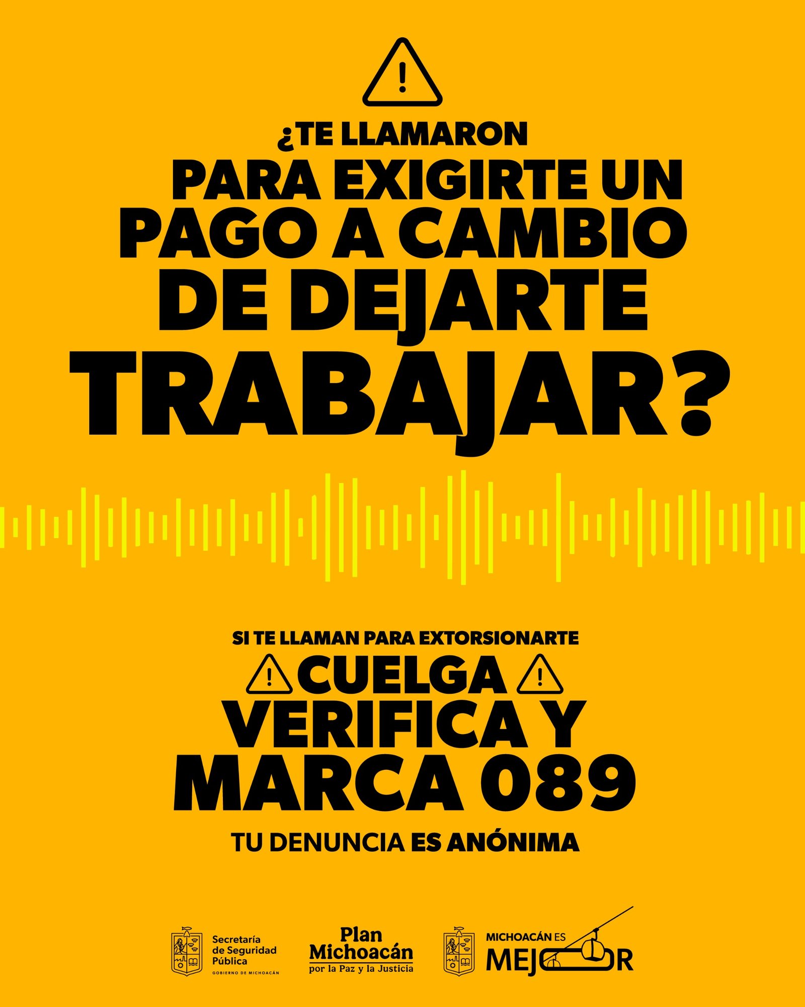 Ilustración simbólica de un teléfono con icono de alerta y escudo, representando denuncia anónima contra extorsión en Michoacán