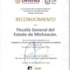 Logotipos de la Fiscalía General del Estado de Michoacán y la Guardia Nacional junto a una ilustración simbólica de protección a la infancia