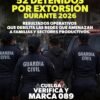 Logotipo oficial de la Secretaría de Seguridad Pública de Michoacán junto a mensaje 'Cancela la Extorsión' y fondo con siluetas de ciudadanos protegidos