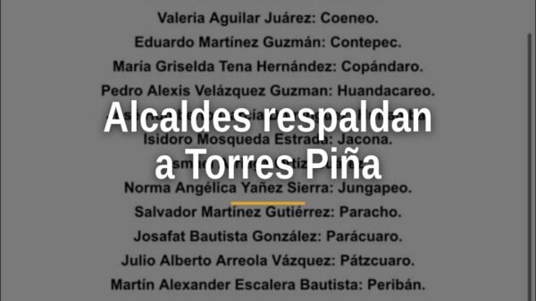 Ilustración simbólica de 25 alcaldes morena respaldan a Carlos Torres Piña frente a un escenario político mexicano