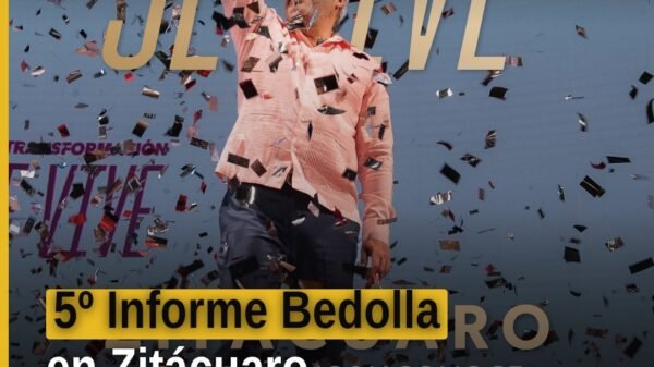 Imagen promocional del 5º informe Bedolla con el lema 'La Transformación Se Vive' y referencia a Zitácuaro