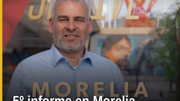 Imagen promocional del 5º informe de gobierno en Morelia, con lema 'La Transformación Se Vive' y referencias a Michoacán