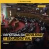movilidad y seguridad vial: ilustración conceptual de señalización vial, vehículos eléctricos y legisladores en el Congreso