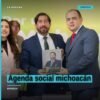 Fotografía de Abraham Espinoza Villa, diputado del PVEM, en sesión del Congreso de Michoacán, con fondo de bandera estatal y