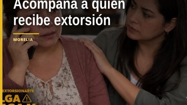 Ilustración de dos personas sentadas juntas, una hablando con expresión de angustia y otra escuchando con empatía; fondo
