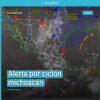 Mapa meteorológico con zona de baja presión frente a las costas de Michoacán y alerta por ciclón michoacán