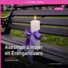 Ilustración simbólica de una camioneta y un arma de fuego junto al nombre 'Erongarícuaro', relacionada con el homicidio