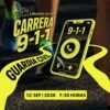 Corredores participando en la Carrera 911 en Uruapan, con salida en el Portal Mercado y fondo urbano característico