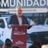 Fotografía institucional de autoridades michoacanas en rueda de prensa sobre resultados contra la extorsión