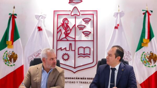 Logotipo de la Secretaría de Seguridad Pública de Michoacán junto a gráficos que representan prevención de extorsión telefónica, fraude electrónico y secuestro virtual