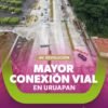 Vista aérea del Paseo de la Revolución en Uruapan tras su rehabilitación: vialidad con ciclovía, banquetas amplias, señalización y áreas peatonales