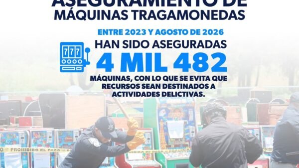 Operativo de la SSP de Michoacán asegurando múltiples máquinas tragamonedas en un establecimiento comercial