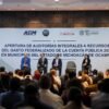 Acto oficial de firma de actas de apertura de auditorías en Morelia, con presencia de autoridades estatales, federales y municipales