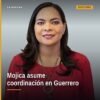 Beatriz Mojica coordinación Guerrero: la senadora con licencia Beatriz Mojica Morga frente a una bandera de Morena en evento