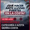 Mapa de Michoacán con la región Sierra-Costa resaltada y un icono de huracán categoría 4 sobre la costa