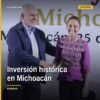 Gobernador Bedolla y presidenta Sheinbaum en evento en Morelia con pancarta que menciona inversión histórica michoacán