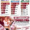 Carlos Torres Piña en evento público en Morelia, Michoacán, con fondo de bandera de Morena y logo de la 4T