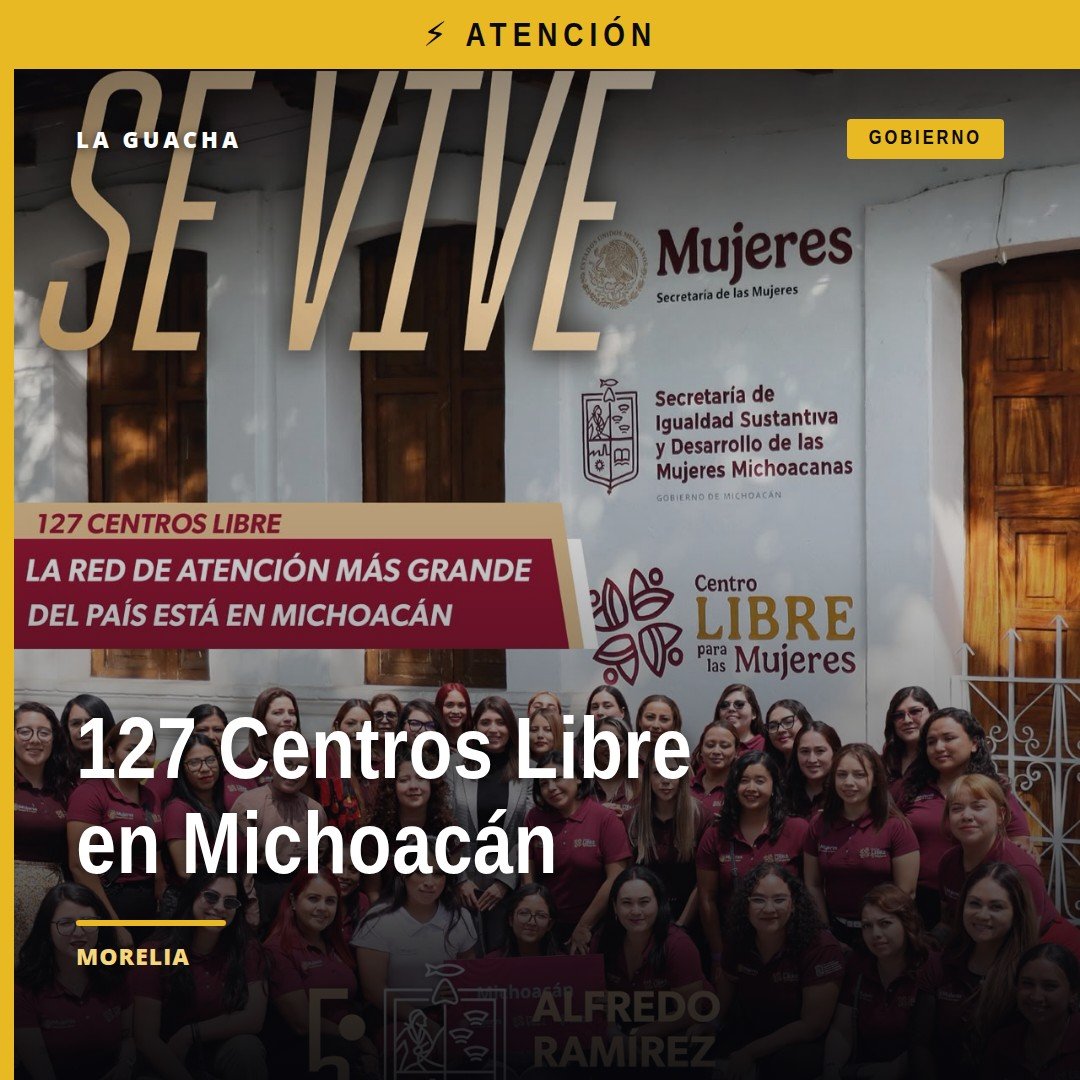 Fachada de un Centro LIBRE en Michoacán con logotipo visible, mujeres y personal atendiendo en un espacio comunitario