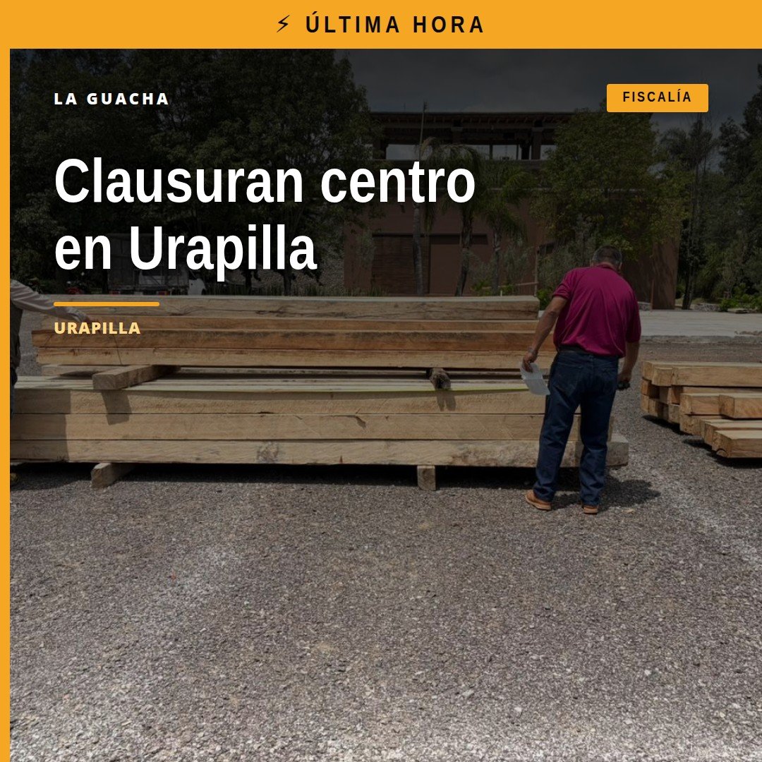 Imagen ilustrativa de un centro de almacenamiento de madera clausurado en Urapilla, con sellos oficiales y madera apilada —