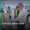 Vista aérea del primer tramo del segundo anillo periférico en construcción, con carpeta asfáltica aplicada y señalización