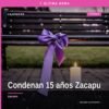 Ilustración simbólica de justicia con balanza y escudo de Michoacán, acompañada de texto: 'abuso sexual zacapu'