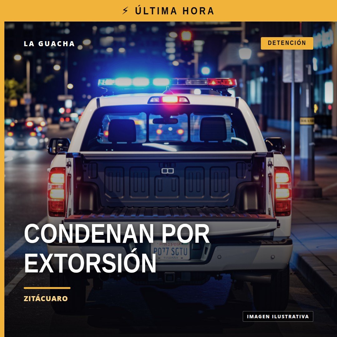 Ilustración simbólica de una tienda de abarrotes en Zitácuaro con sello judicial y texto 'extorsión zitácuaro'
