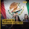 Adriana Campos Huirache hablando ante el Pleno del Congreso de Michoacán en Morelia, exigiendo seguridad como prioridad en