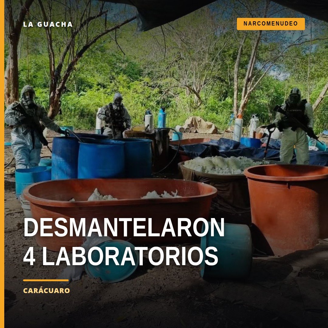 Desmantelamiento laboratorios clandestinos: equipo antimexicano inspeccionando instalaciones destruidas con reactores y