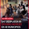 Unidad móvil del SAT estacionada frente a la Cancha de Basquetbol en el centro de Indaparapeo, Michoacán, el 25 de septiembre