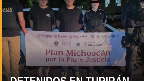 detención extorsionadores salvador escalante: tres personas detenidas por la SSP y FGE en Turirán, Michoacán, junto a un