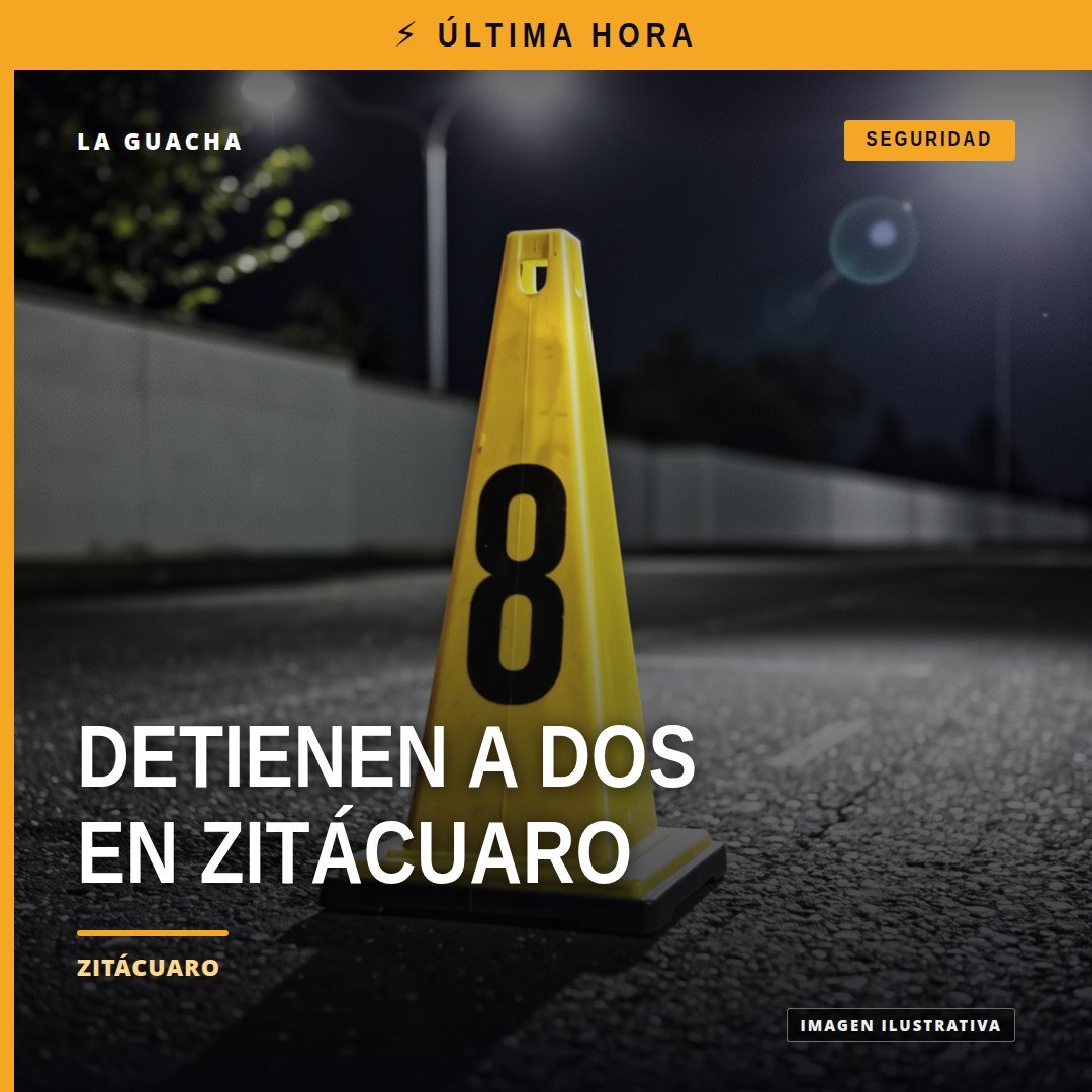 detienen dos personas zitácuaro: escena policial en la cabecera municipal con vehículos institucionales y un Nissan Tsuru