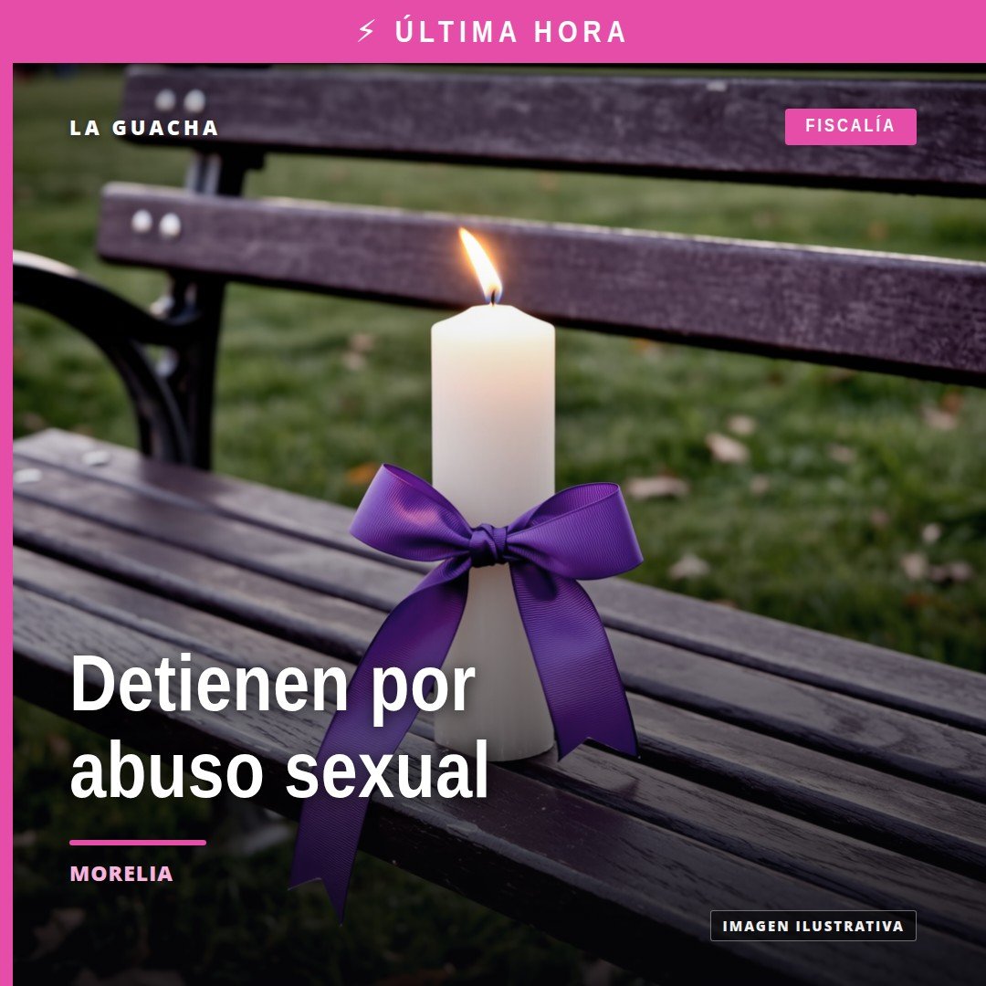 Ilustración simbólica de balanza de justicia y silueta de fiscalía en Morelia, relacionada con detenido por abuso sexual