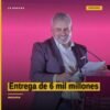 Alfredo Ramírez Bedolla en el escenario durante su 5.° Informe de Gobierno en Uruapan, anunciando la entrega de 6 mil