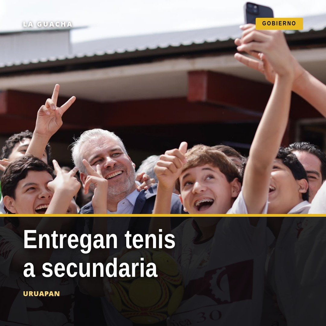 Entrega tenis secundaria: el gobernador Bedolla y autoridades entregan calzado deportivo a estudiantes en la Secundaria
