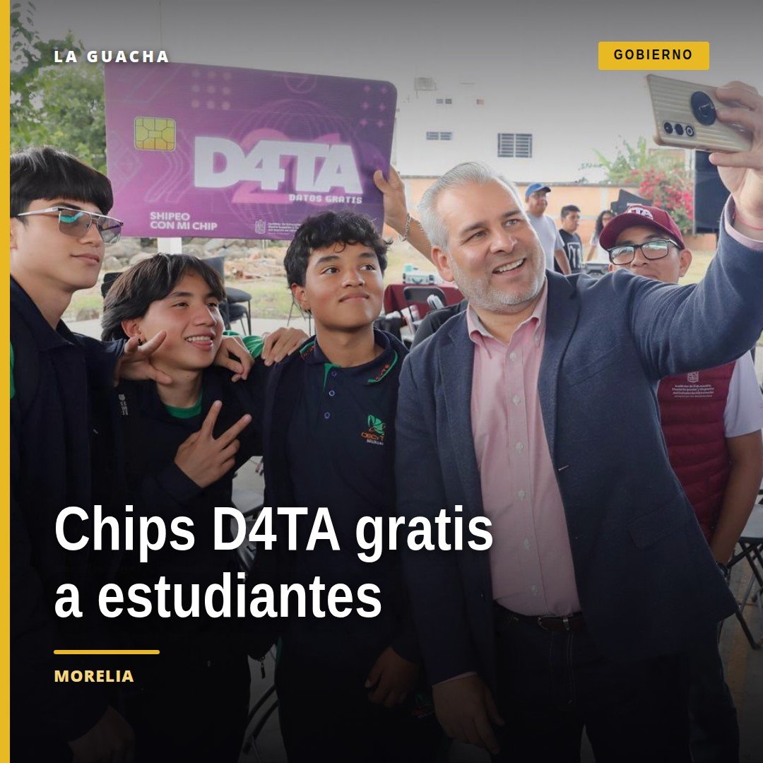 El gobernador Alfredo Ramírez Bedolla entrega chips D4TA datos gratis a estudiantes del Cecytem en Morelia, Michoacán, el 29