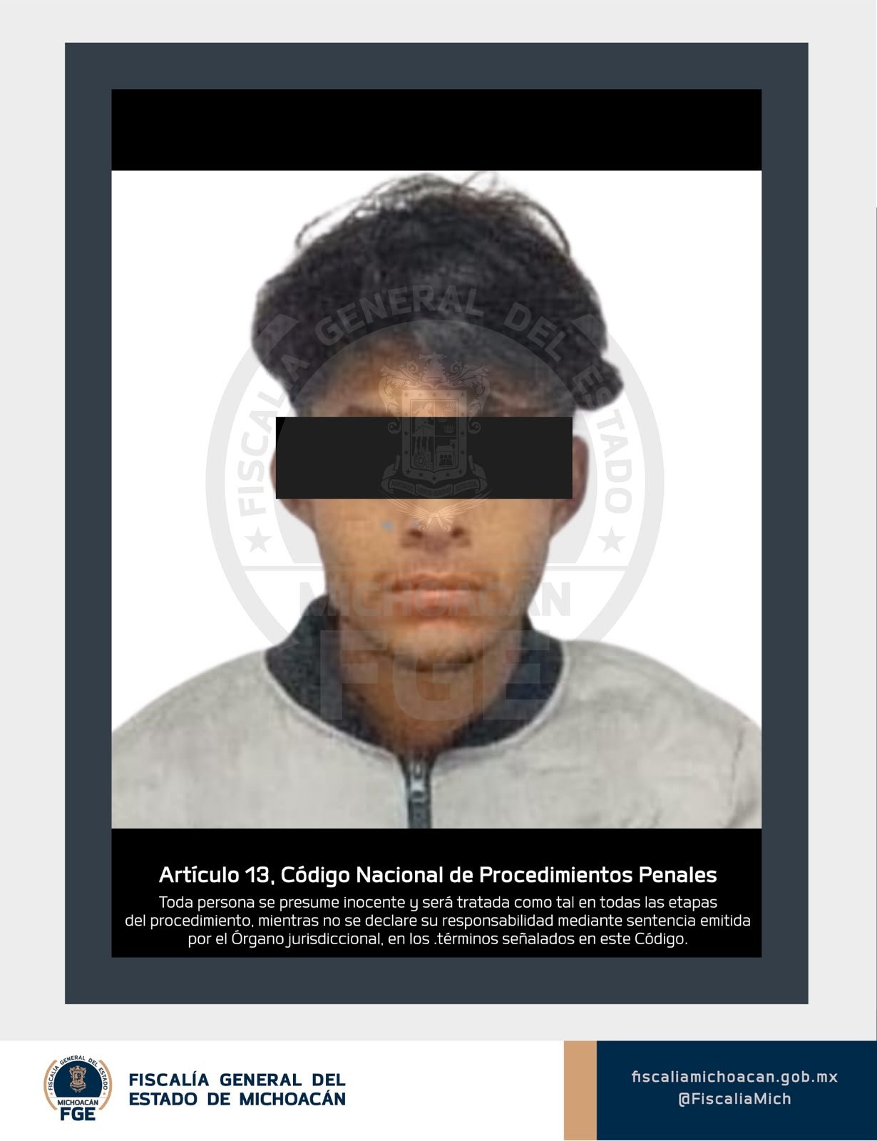 Fiscalía Michoacán detención: imagen simbólica de sello institucional sobre fondo azul con texto 'Zamora, 22 junio 2026'