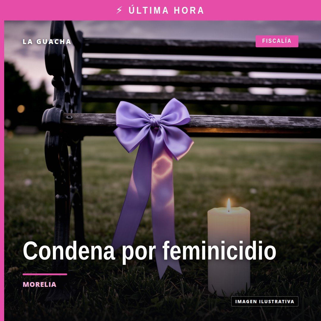 Fiscalía Michoacán feminicidio: ilustración simbólica de balanza de justicia y bandera de Michoacán sobre fondo azul oscuro
