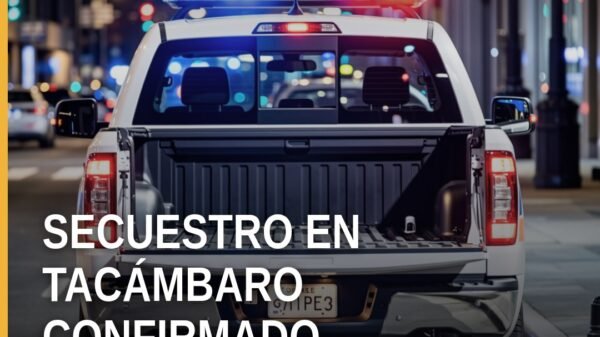 Fiscalía Michoacán secuestro en Tacámbaro: representación simbólica de justicia con logo de la FGE y mapa de Michoacán