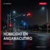 Fiscalía Michoacán homicidio: ilustración simbólica de balanza de justicia y placa policial en Angamacutiro, Michoacán
