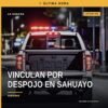 Ilustración simbólica de una vivienda en Sahuayo con sello de la Fiscalía Michoacán y texto 'fiscalía michoacán despojo'