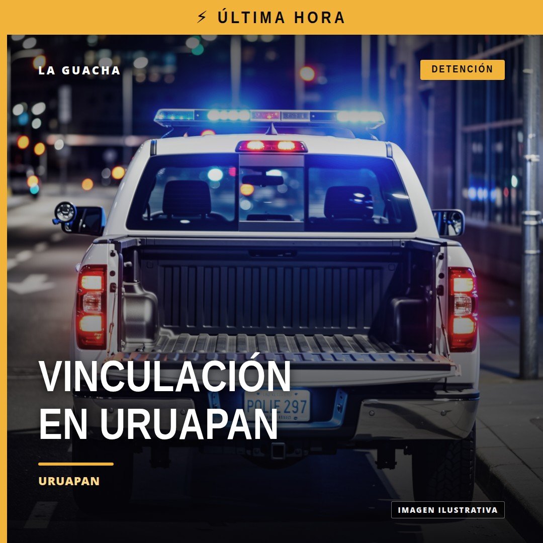 Ilustración simbólica de una balanza de justicia y un escudo con la leyenda 'Fiscalía Michoacán vinculación' sobre fondo