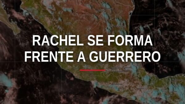 Mapa meteorológico mostrando la ubicación de la tormenta tropical rachel frente a las costas de Guerrero y Oaxaca