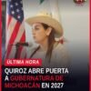 Grecia Quiroz hablando ante miembros de la comunidad michoacana en un evento en Santa Fe Springs, California